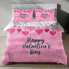 Happy Valentine's Day Glitter Heart Linen Duvet Cover Set - Eco-Friendly & Hypoallergenic 4pcs - Bedding Sets