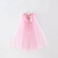 Little Girls Sequins Tulle Cape Children Princess Party Dress Up Cloaks Thin Blue Pink White Halloween Costumes Pink Cloak