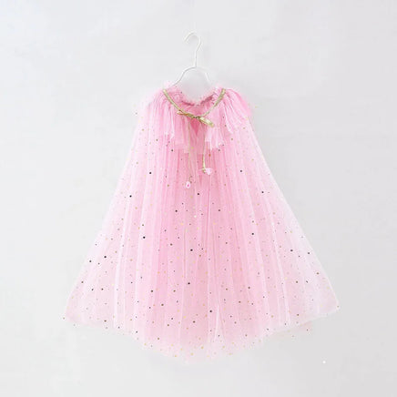 Little Girls Sequins Tulle Cape Children Princess Party Dress Up Cloaks Thin Blue Pink White Halloween Costumes Pink Cloak