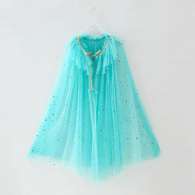 Lusy Store LLC Little Girls Sequins Tulle Cape Children Princess Party Dress Up Cloaks Thin Blue Pink White Halloween Costumes costume