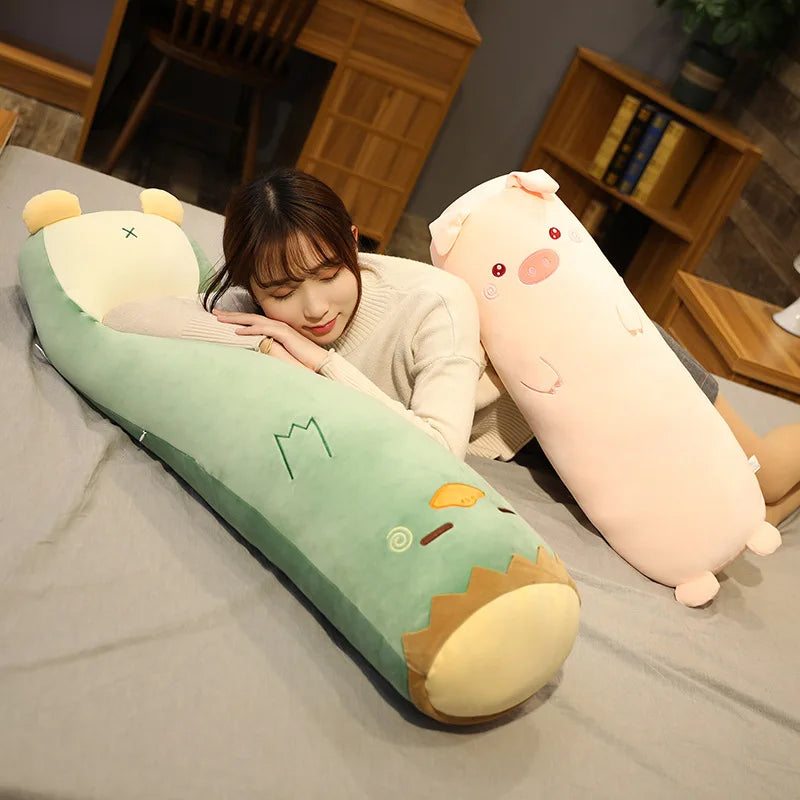 Lusy Store LLC Dinosaur Pig Rabbit Bear Husky Duck Plush Toys Stuffed Soft Long Sleep Pillow Doll Cushion Kids Girls Gift Plush