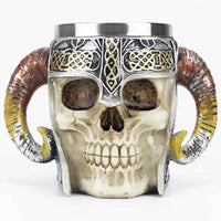 Stainless Steel Skull Mug Viking Death Grim Reaper With Fire Dragon Handle Goat Horn Gothic Design Coffee Beer Mugs As Halloween