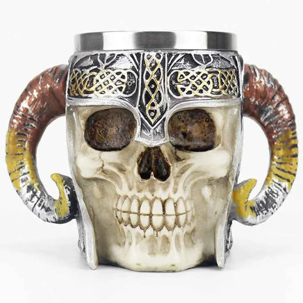 Stainless Steel Skull Mug Viking Death Grim Reaper With Fire Dragon Handle Goat Horn Gothic Design Coffee Beer Mugs As Halloween