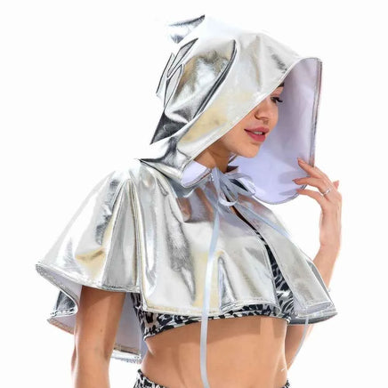 Party Club Cosplay Death Cloak Shiny Adult Metallic Holographic Hoodie Cape Carnival Devil Stole Halloween Costumes silver