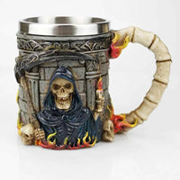 Stainless Steel Skull Mug Viking Death Grim Reaper With Fire Dragon Handle Goat Horn Gothic Design Coffee Beer Mugs As Halloween 1 301-400ml