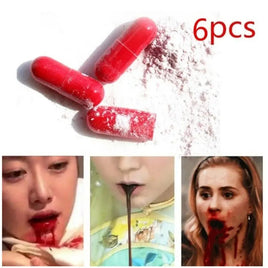 6Pcs Realistic Fake Blood Pills Vampire Capsules Adults Teen Horror Scary Funny Trick Toys Halloween April Fools Day Party Props Default Title
