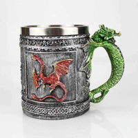 Stainless Steel Skull Mug Viking Death Grim Reaper With Fire Dragon Handle Goat Horn Gothic Design Coffee Beer Mugs As Halloween 11 301-400ml