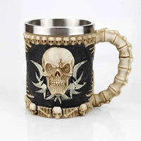 Stainless Steel Skull Mug Viking Death Grim Reaper With Fire Dragon Handle Goat Horn Gothic Design Coffee Beer Mugs As Halloween 4 301-400ml