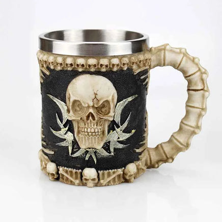 Stainless Steel Skull Mug Viking Death Grim Reaper With Fire Dragon Handle Goat Horn Gothic Design Coffee Beer Mugs As Halloween 4 301-400ml