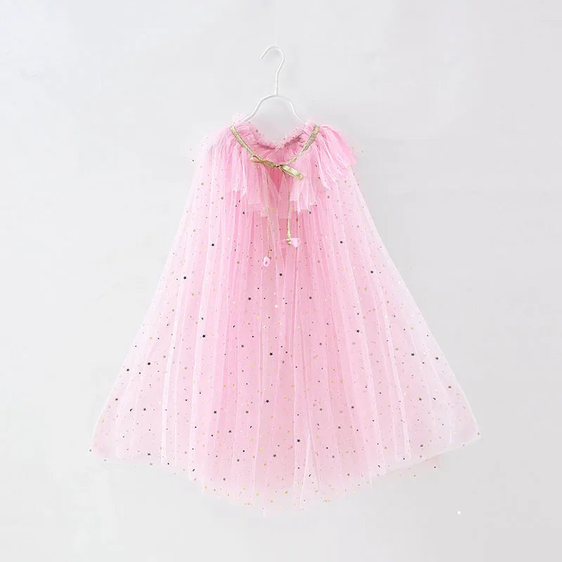 Lusy Store LLC Little Girls Sequins Tulle Cape Children Princess Party Dress Up Cloaks Thin Blue Pink White Halloween Costumes costume