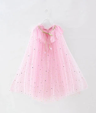 Lusy Store LLC Little Girls Sequins Tulle Cape Children Princess Party Dress Up Cloaks Thin Blue Pink White Halloween Costumes costume