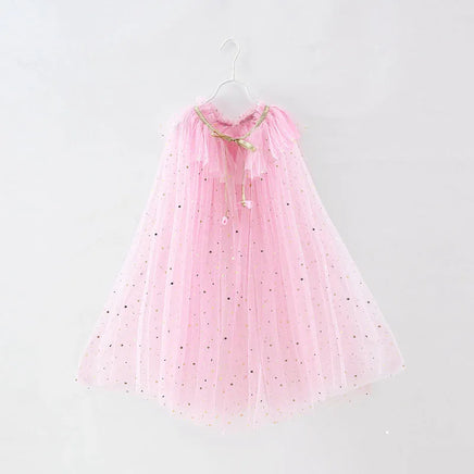 Little Girls Sequins Tulle Cape Children Princess Party Dress Up Cloaks Thin Blue Pink White Halloween Costumes