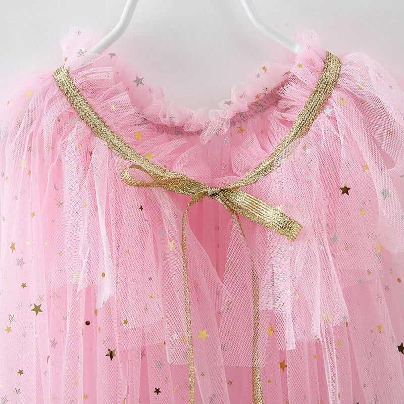 Lusy Store LLC Little Girls Sequins Tulle Cape Children Princess Party Dress Up Cloaks Thin Blue Pink White Halloween Costumes costume