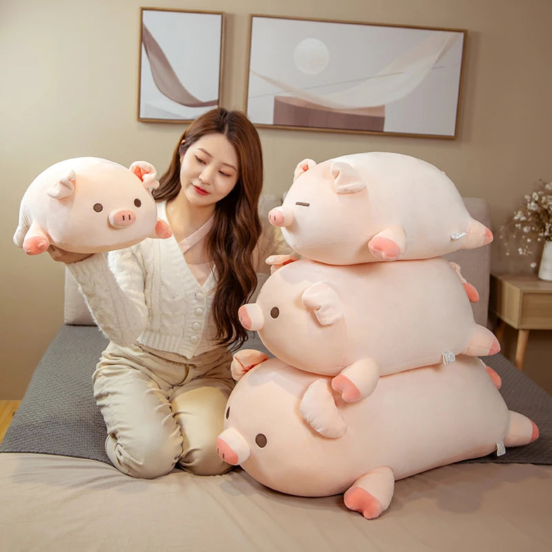 Lusy Store LLC Squishy Pig Stuffed Doll Lying Plush Piggy Toy Animal Soft Plushie Pillow for Kids Baby Comforting Birthday Gift Plush