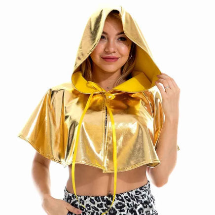 Party Club Cosplay Death Cloak Shiny Adult Metallic Holographic Hoodie Cape Carnival Devil Stole Halloween Costumes gold