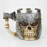 Stainless Steel Skull Mug Viking Death Grim Reaper With Fire Dragon Handle Goat Horn Gothic Design Coffee Beer Mugs As Halloween 5 301-400ml