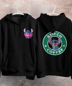 Stitch Hoodie Streetwear Fashion Black Hooded Pullover Personality Sweatshirt