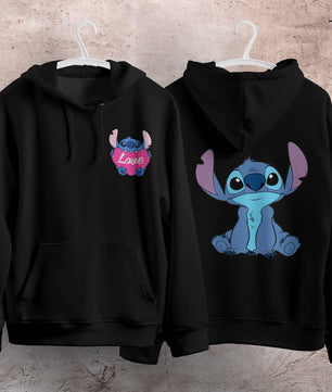 Stitch Hoodie Streetwear Fashion Black Hooded Pullover Personality Sweatshirt