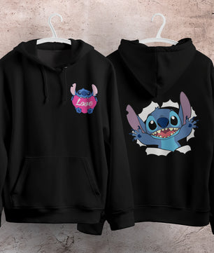 Stitch Hoodie Streetwear Fashion Black Hooded Pullover Personality Sweatshirt