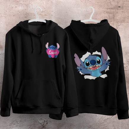 Stitch Hoodie Streetwear Fashion Black Hooded Pullover Personality Sweatshirt 12