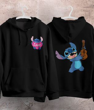 Stitch Hoodie Streetwear Fashion Black Hooded Pullover Personality Sweatshirt