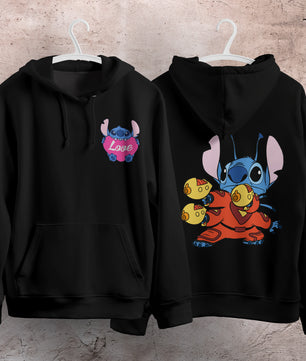 Stitch Hoodie Streetwear Fashion Black Hooded Pullover Personality Sweatshirt