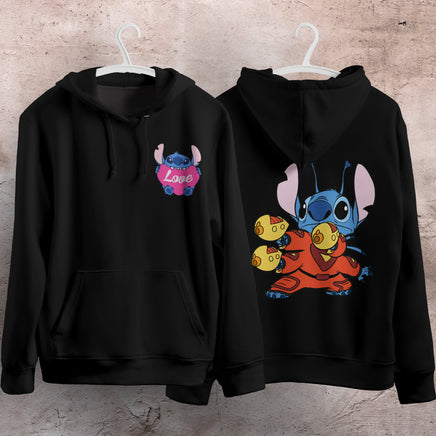 Stitch Hoodie Streetwear Fashion Black Hooded Pullover Personality Sweatshirt 2