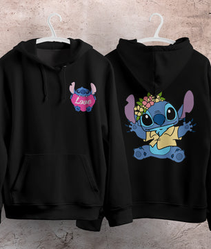 Stitch Hoodie Streetwear Fashion Black Hooded Pullover Personality Sweatshirt