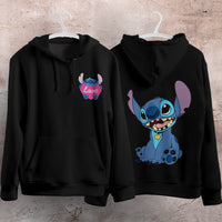 Stitch Hoodie Streetwear Fashion Black Hooded Pullover Personality Sweatshirt 1
