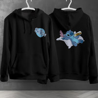 Stitch Hoodie Streetwear Fashion Black Hooded Pullover Personality Sweatshirt 6