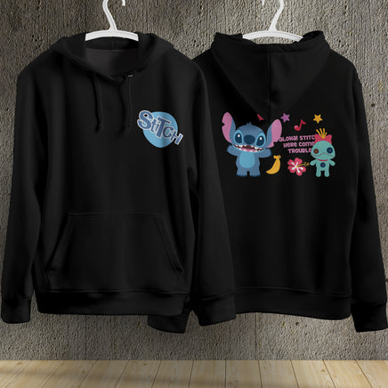 Stitch Hoodie Streetwear Fashion Black Hooded Pullover Personality Sweatshirt 7