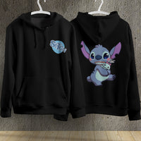 Stitch Hoodie Streetwear Fashion Black Hooded Pullover Personality Sweatshirt 9
