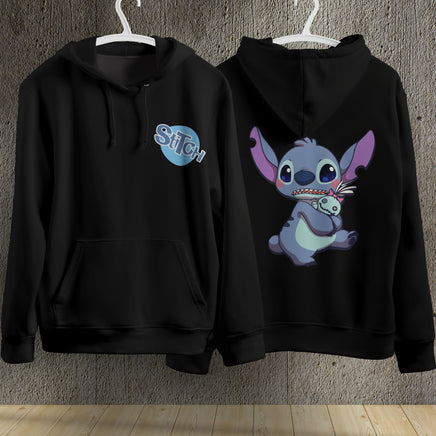 Stitch Hoodie Streetwear Fashion Black Hooded Pullover Personality Sweatshirt 9