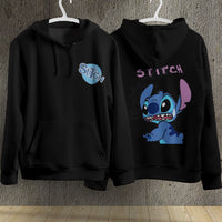 Stitch Hoodie Streetwear Fashion Black Hooded Pullover Personality Sweatshirt 12
