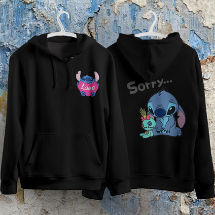 Stitch Hoodie Streetwear Fashion Black Hooded Pullover Personality Sweatshirt 11