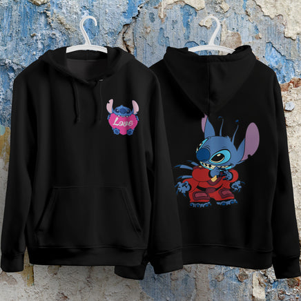 Stitch Hoodie Streetwear Fashion Black Hooded Pullover Personality Sweatshirt 12