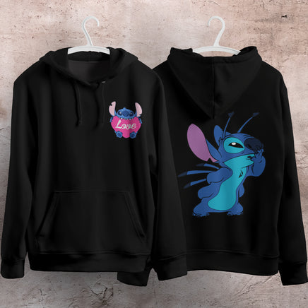 Stitch Hoodie Streetwear Fashion Black Hooded Pullover Personality Sweatshirt 3