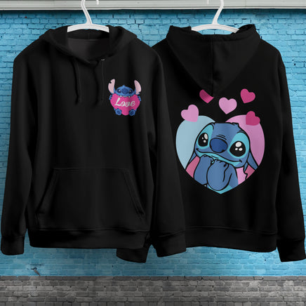 Stitch Hoodie Streetwear Fashion Black Hooded Pullover Personality Sweatshirt 7