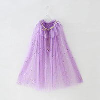 Little Girls Sequins Tulle Cape Children Princess Party Dress Up Cloaks Thin Blue Pink White Halloween Costumes Lavender Cloak