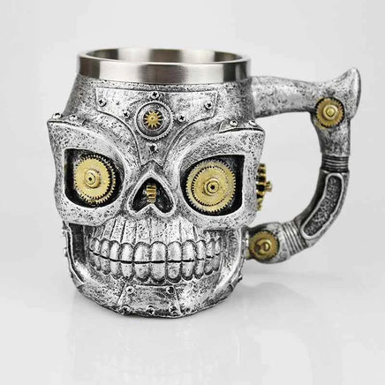 Stainless Steel Skull Mug Viking Death Grim Reaper With Fire Dragon Handle Goat Horn Gothic Design Coffee Beer Mugs As Halloween