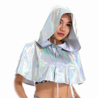 Party Club Cosplay Death Cloak Shiny Adult Metallic Holographic Hoodie Cape Carnival Devil Stole Halloween Costumes laser