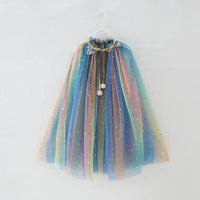 Little Girls Sequins Tulle Cape Children Princess Party Dress Up Cloaks Thin Blue Pink White Halloween Costumes Colorful Cloak