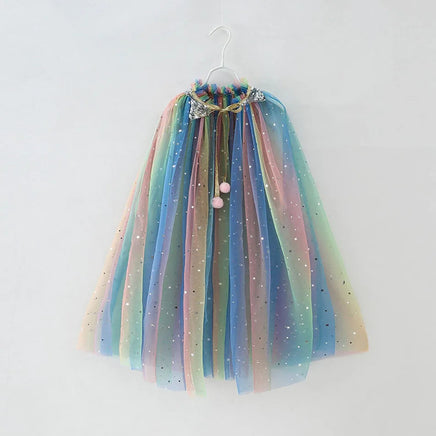 Little Girls Sequins Tulle Cape Children Princess Party Dress Up Cloaks Thin Blue Pink White Halloween Costumes Colorful Cloak
