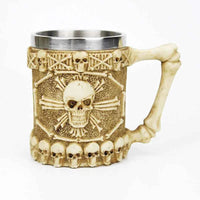 Stainless Steel Skull Mug Viking Death Grim Reaper With Fire Dragon Handle Goat Horn Gothic Design Coffee Beer Mugs As Halloween 17 301-400ml