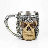 Stainless Steel Skull Mug Viking Death Grim Reaper With Fire Dragon Handle Goat Horn Gothic Design Coffee Beer Mugs As Halloween 15 301-400ml