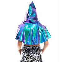 Party Club Cosplay Death Cloak Shiny Adult Metallic Holographic Hoodie Cape Carnival Devil Stole Halloween Costumes