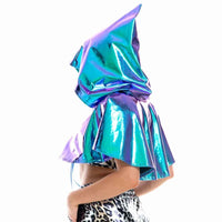 Party Club Cosplay Death Cloak Shiny Adult Metallic Holographic Hoodie Cape Carnival Devil Stole Halloween Costumes