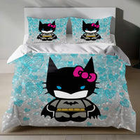 Hello Kitty Batgirl Linen Bedding Set - Heroic Charm for Sanrio Fans 4pcs - Bedding Sets
