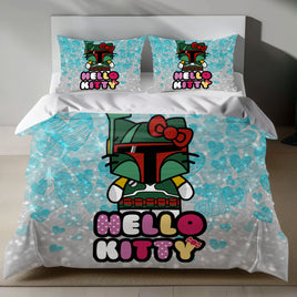 Hello Kitty Boba Fett Linen Bedding Set - Galactic Charm for Sanrio Fans 4pcs - Bedding Sets