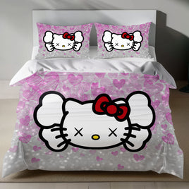 Hello Kitty KAWS Linen Bedding Set - Edgy Charm for Sanrio Fans 4pcs - Bedding Sets